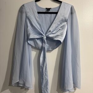 Sky Blue Bell Sleeve Wrap Top